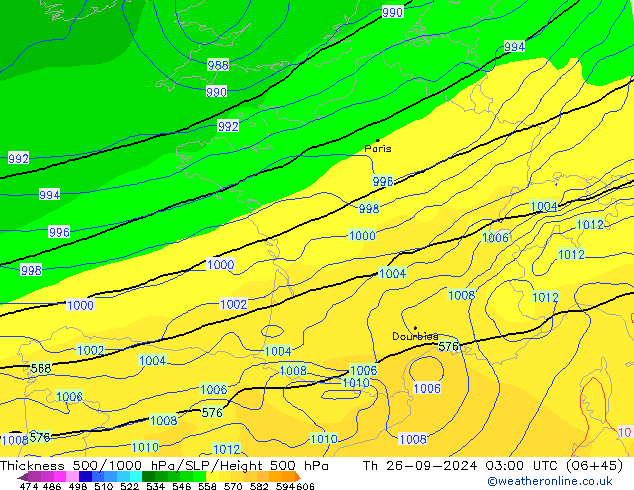 Thck 500-1000hPa GFS Th 26.09.2024 03 UTC