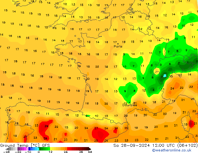 Ground Temp GFS Sa 28.09.2024 12 UTC