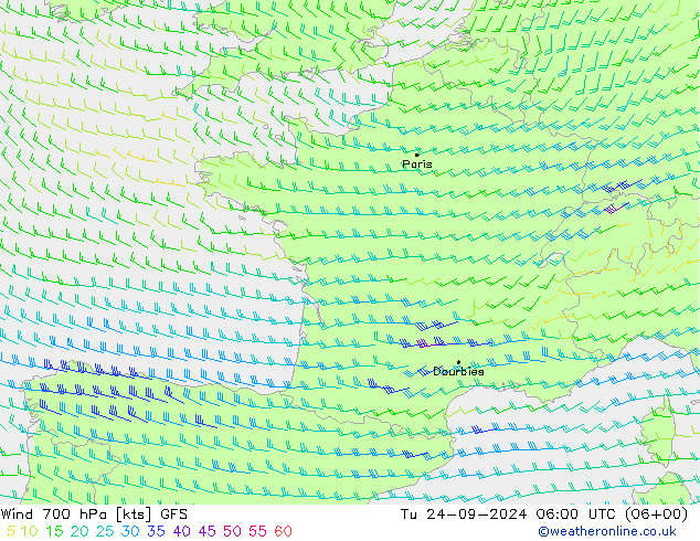 Wind 700 hPa GFS Tu 24.09.2024 06 UTC