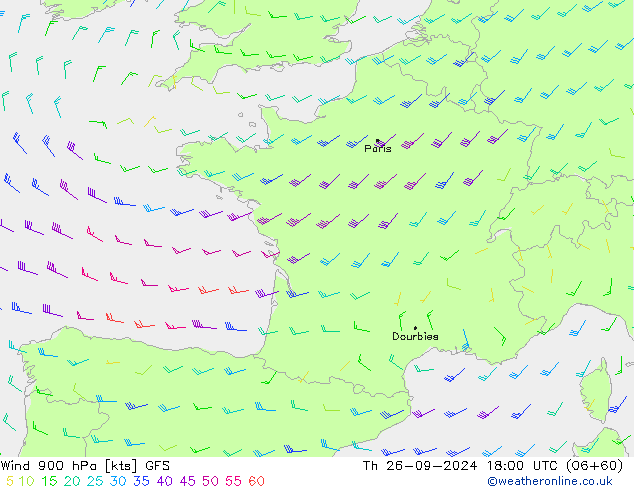 Rüzgar 900 hPa GFS Per 26.09.2024 18 UTC