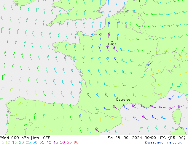 Wind 900 hPa GFS Sa 28.09.2024 00 UTC