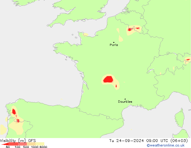 Visibility GFS Tu 24.09.2024 09 UTC