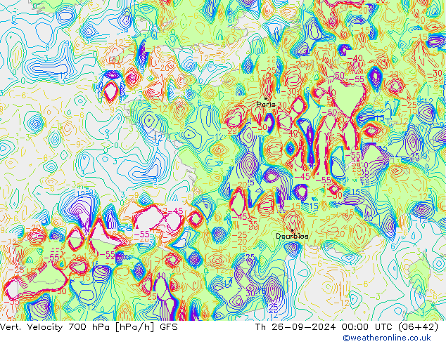 Vert. Velocity 700 hPa GFS czw. 26.09.2024 00 UTC