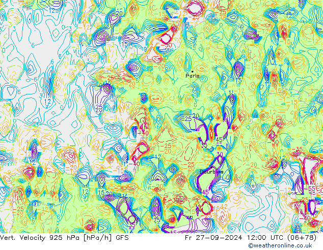 925 hPa Dikey Hız GFS Cu 27.09.2024 12 UTC