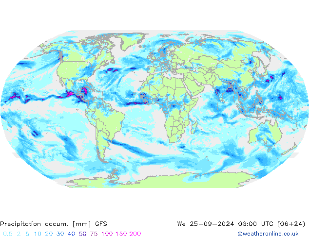 Precipitation accum. GFS mer 25.09.2024 06 UTC