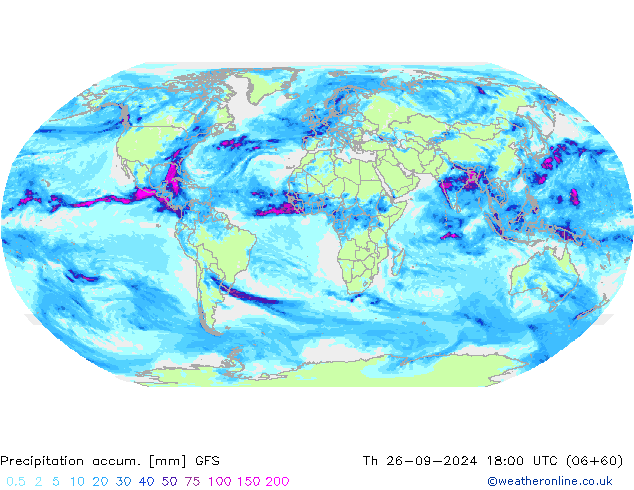 Precipitation accum. GFS czw. 26.09.2024 18 UTC