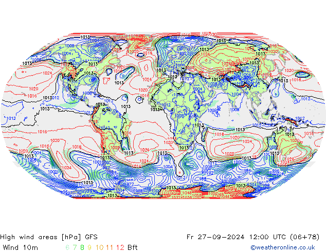 High wind areas GFS пт 27.09.2024 12 UTC