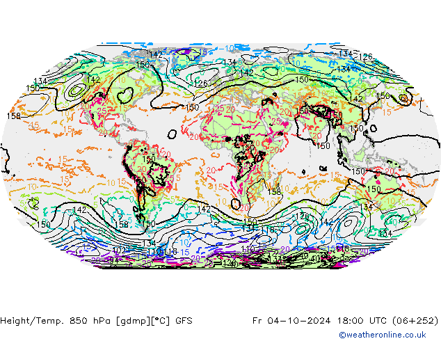 Z500/Rain (+SLP)/Z850 GFS Sex 04.10.2024 18 UTC