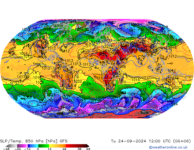 SLP/Temp. 850 hPa GFS  24.09.2024 12 UTC