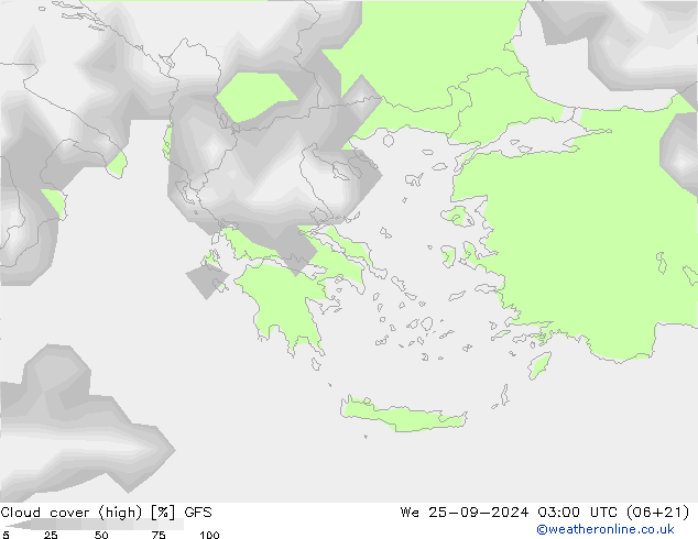 Cloud cover (high) GFS We 25.09.2024 03 UTC