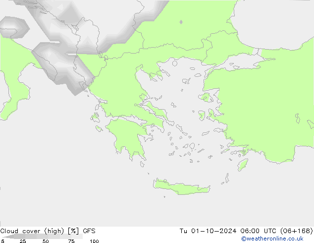 vysoký oblak GFS Út 01.10.2024 06 UTC