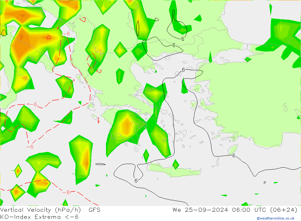 Konveksiyon - İndeks GFS Çar 25.09.2024 06 UTC