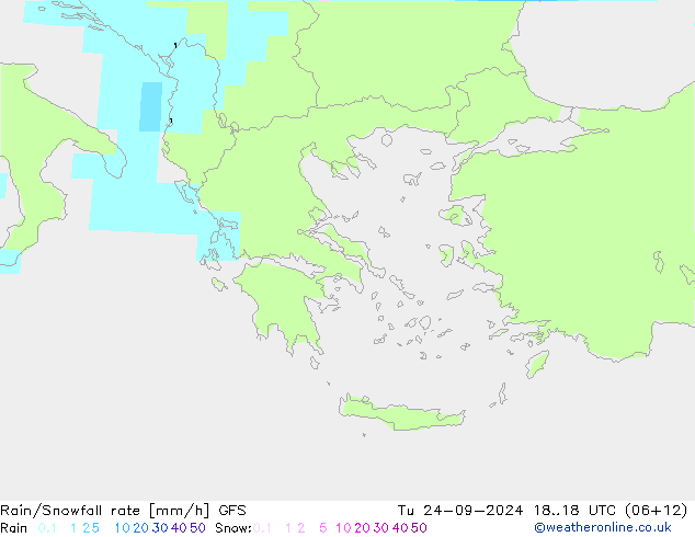 Rain/Snowfall rate GFS вт 24.09.2024 18 UTC