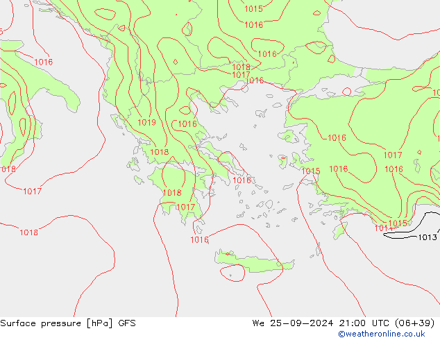 Atmosférický tlak GFS St 25.09.2024 21 UTC