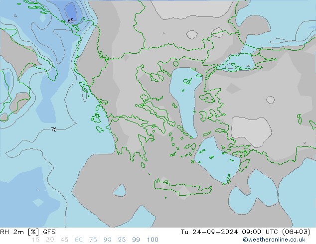 RH 2m GFS Tu 24.09.2024 09 UTC