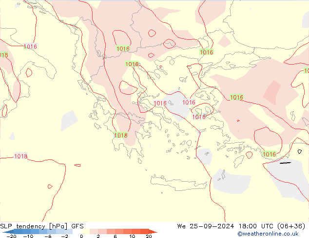 SLP tendency GFS Qua 25.09.2024 18 UTC