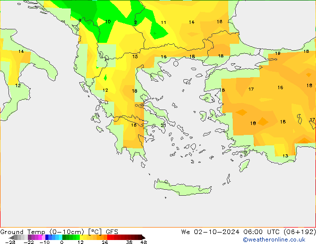 Temp. al suolo (0-10cm) GFS mer 02.10.2024 06 UTC