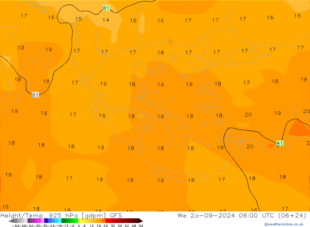 Height/Temp. 925 hPa GFS We 25.09.2024 06 UTC