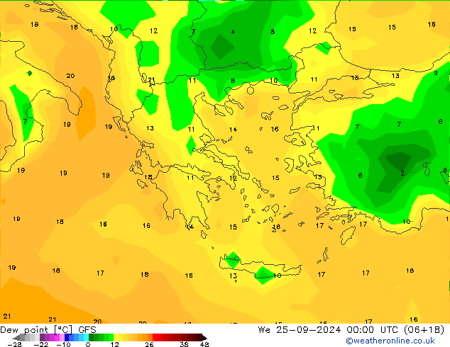 Dew point GFS We 25.09.2024 00 UTC