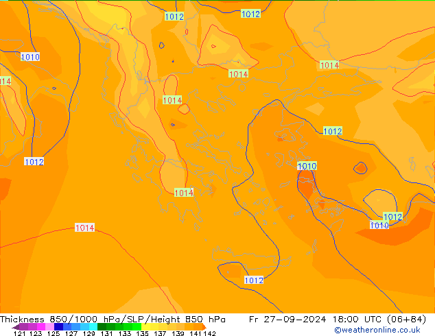 Thck 850-1000 hPa GFS ven 27.09.2024 18 UTC