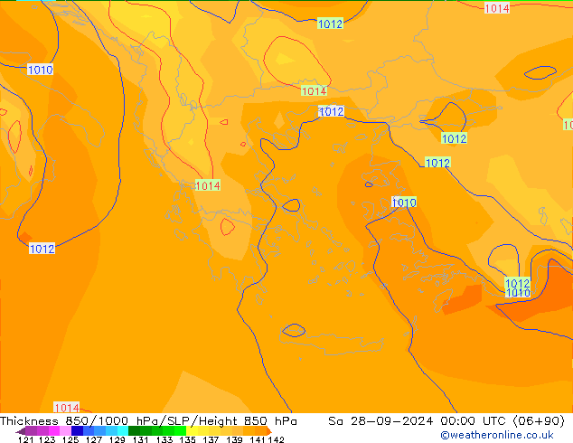 Thck 850-1000 hPa GFS Sa 28.09.2024 00 UTC