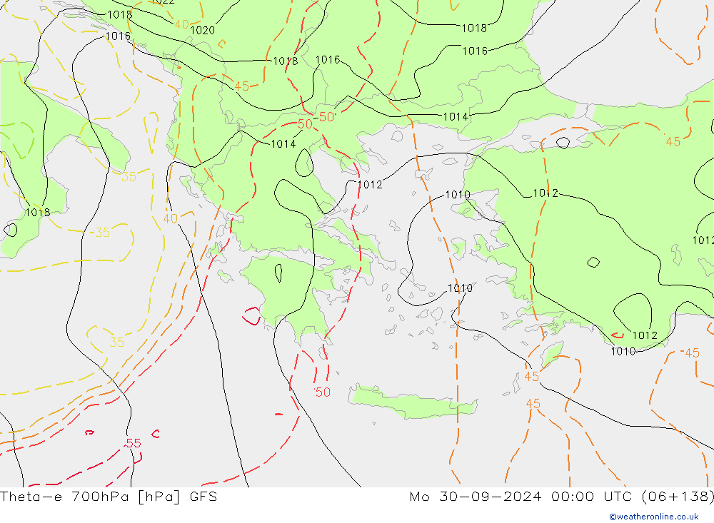 Theta-e 700гПа GFS пн 30.09.2024 00 UTC