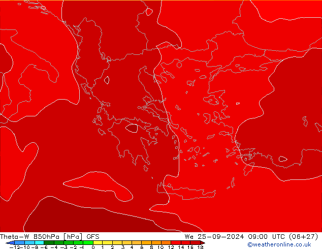 Theta-W 850hPa GFS mié 25.09.2024 09 UTC