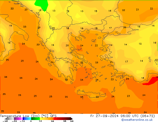 Min. Temperatura (2m) GFS pt. 27.09.2024 06 UTC