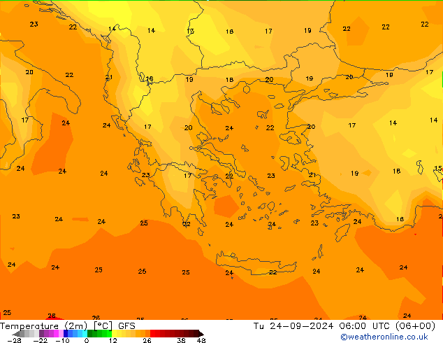 Temperatura (2m) GFS mar 24.09.2024 06 UTC