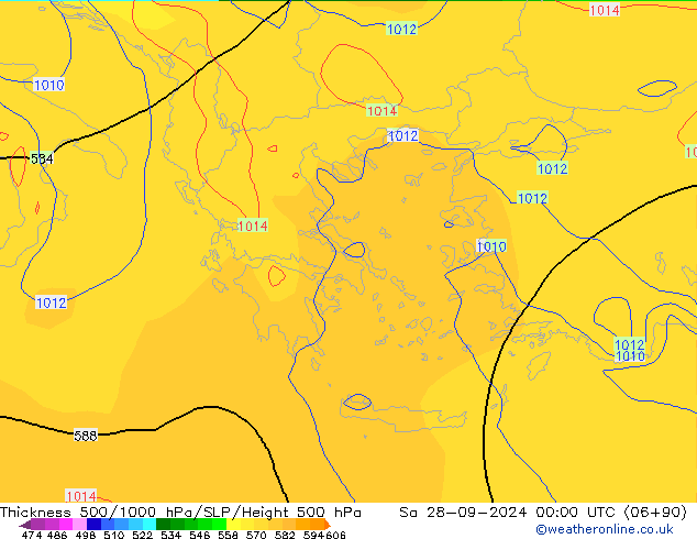 Thck 500-1000гПа GFS сб 28.09.2024 00 UTC