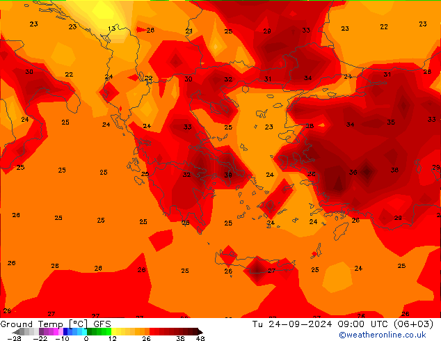 Ground Temp GFS Tu 24.09.2024 09 UTC