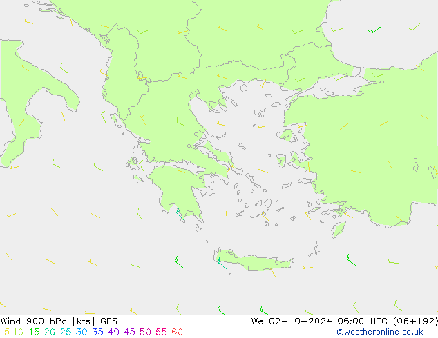 Vento 900 hPa GFS Qua 02.10.2024 06 UTC