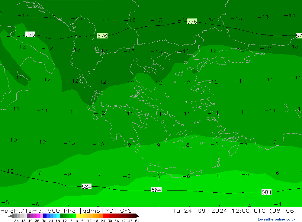 Z500/Rain (+SLP)/Z850 GFS Út 24.09.2024 12 UTC