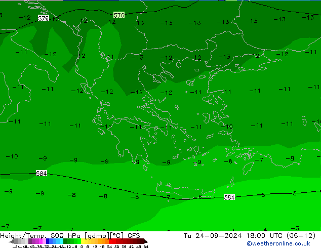 Height/Temp. 500 гПа GFS вт 24.09.2024 18 UTC