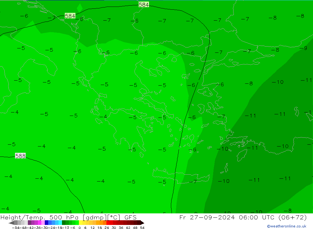 Z500/Rain (+SLP)/Z850 GFS Sex 27.09.2024 06 UTC