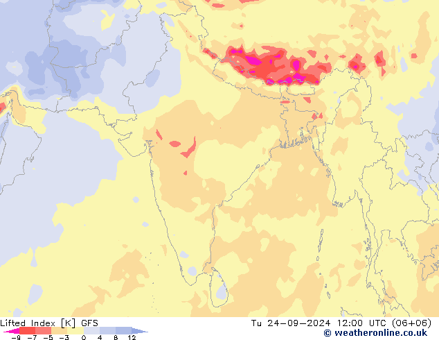 Lifted Index GFS Tu 24.09.2024 12 UTC