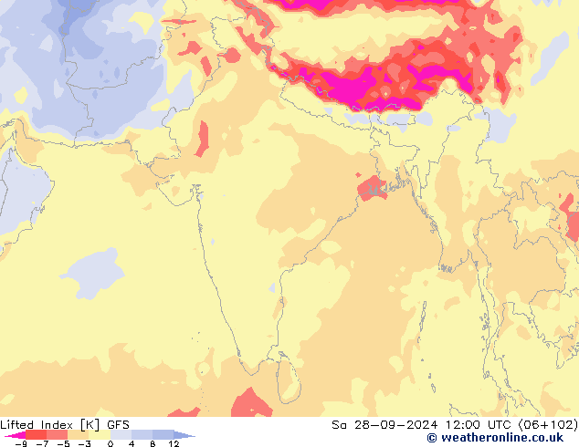 Lifted Index GFS Sa 28.09.2024 12 UTC