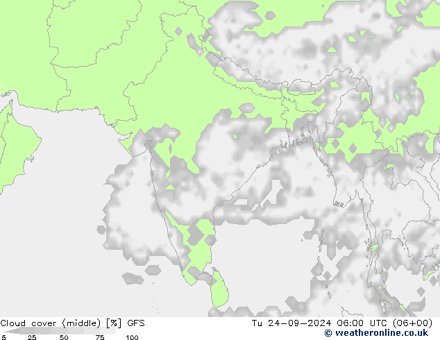 zachmurzenie (środk.) GFS wto. 24.09.2024 06 UTC