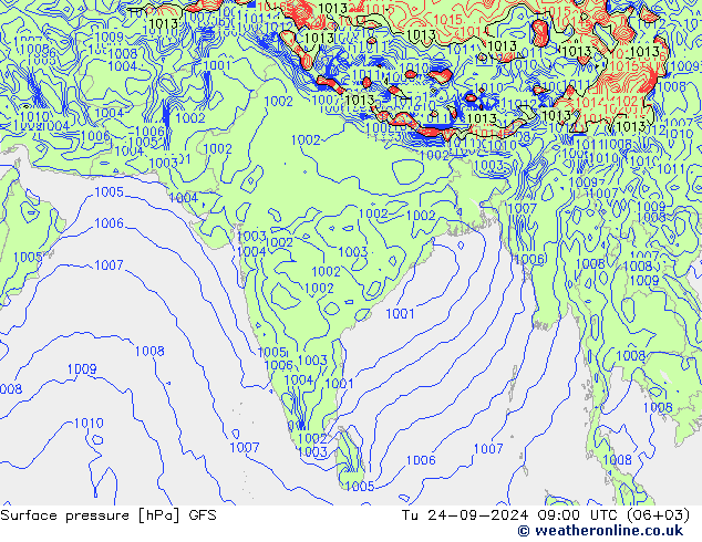 Presión superficial GFS mar 24.09.2024 09 UTC