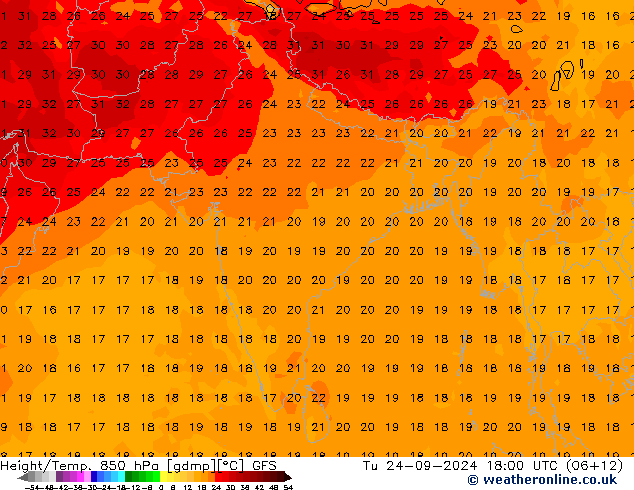 Z500/Rain (+SLP)/Z850 GFS  24.09.2024 18 UTC