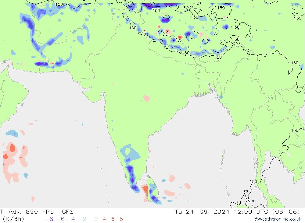 T-Adv. 850 hPa GFS wto. 24.09.2024 12 UTC