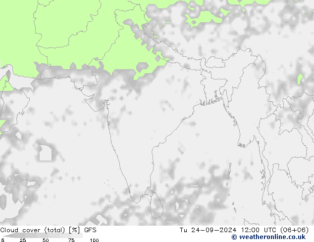 Bulutlar (toplam) GFS Sa 24.09.2024 12 UTC