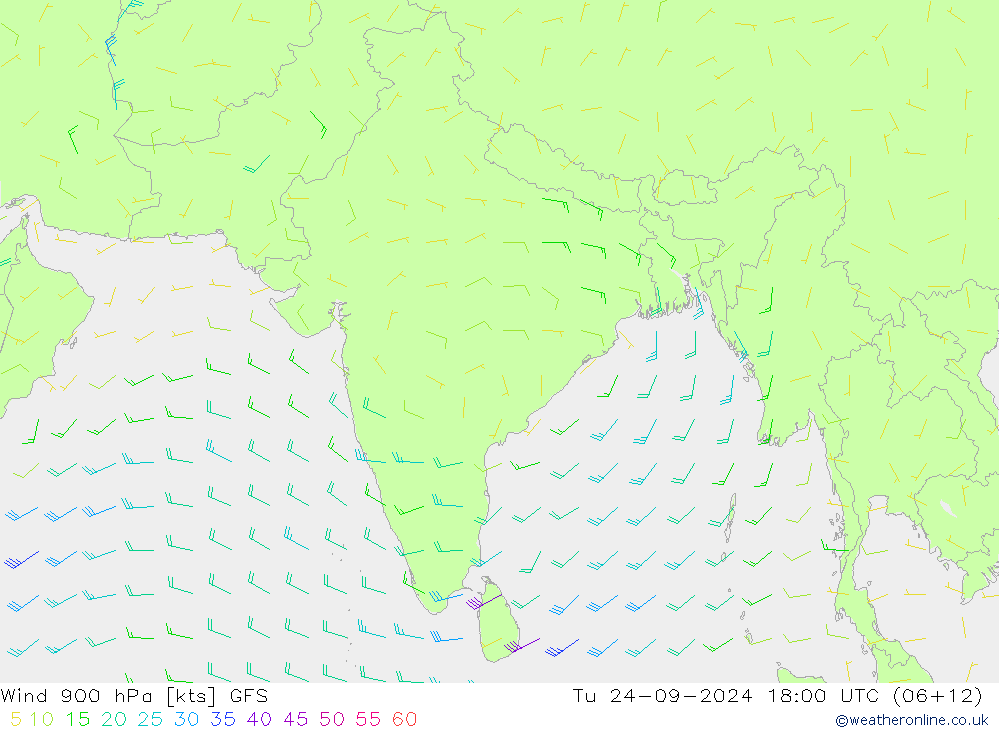 Wind 900 hPa GFS Tu 24.09.2024 18 UTC