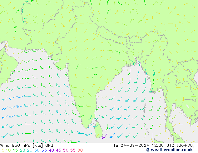 Wind 950 hPa GFS Tu 24.09.2024 12 UTC