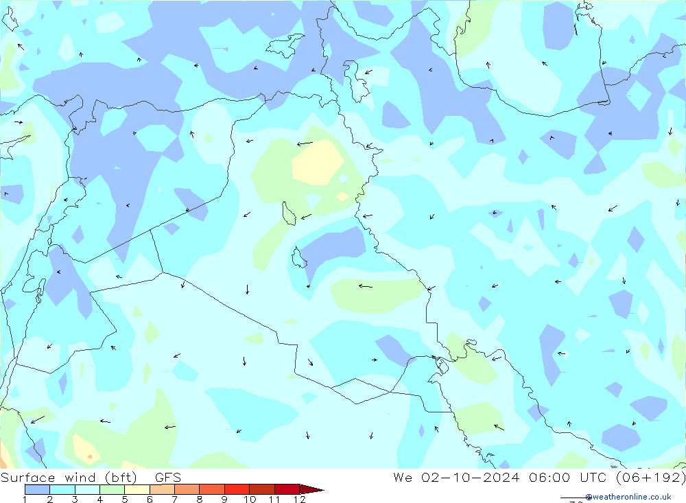 Surface wind (bft) GFS St 02.10.2024 06 UTC