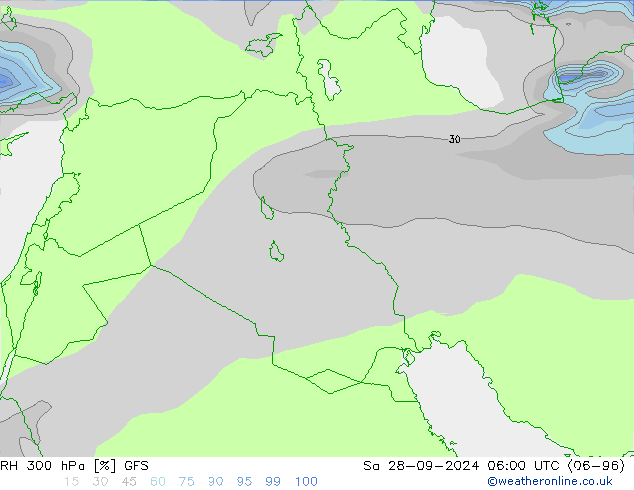 Humedad rel. 300hPa GFS sáb 28.09.2024 06 UTC