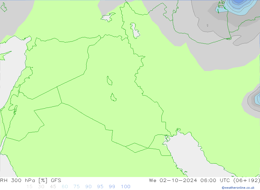 RH 300 hPa GFS We 02.10.2024 06 UTC