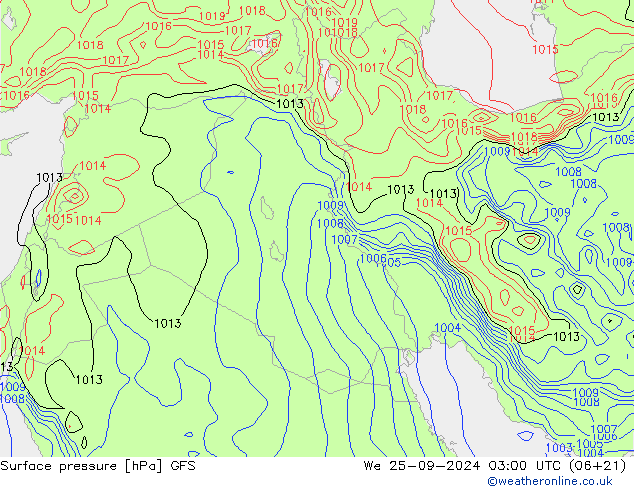 Presión superficial GFS mié 25.09.2024 03 UTC