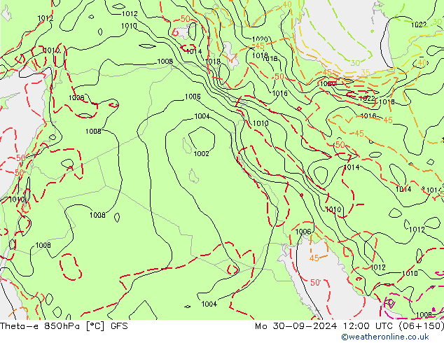 Theta-e 850hPa GFS Mo 30.09.2024 12 UTC