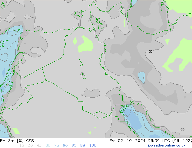 Humedad rel. 2m GFS mié 02.10.2024 06 UTC